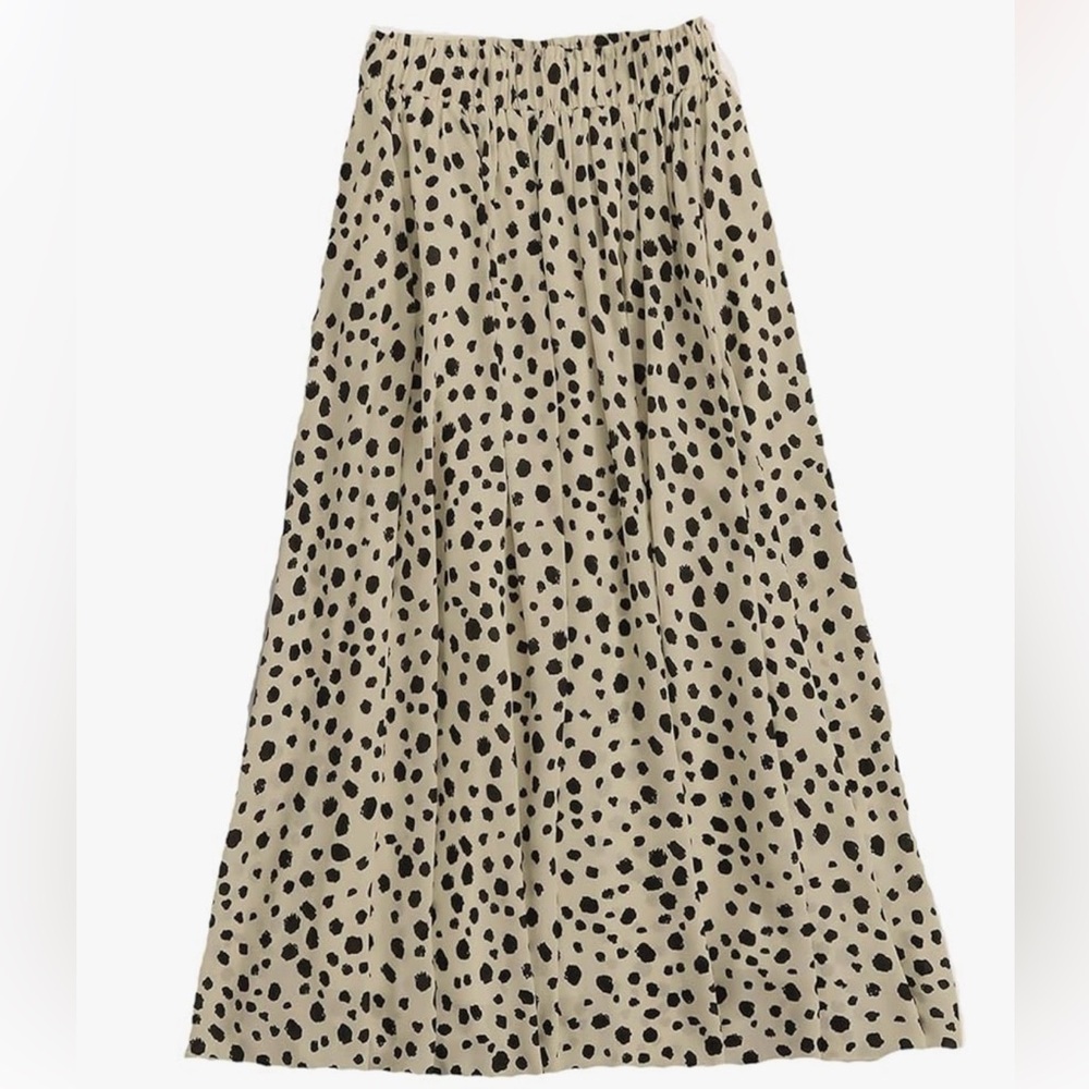 Milumia Women's Printed A Line High Waist Flowy Midi Skirt. Beige/Black. Large.